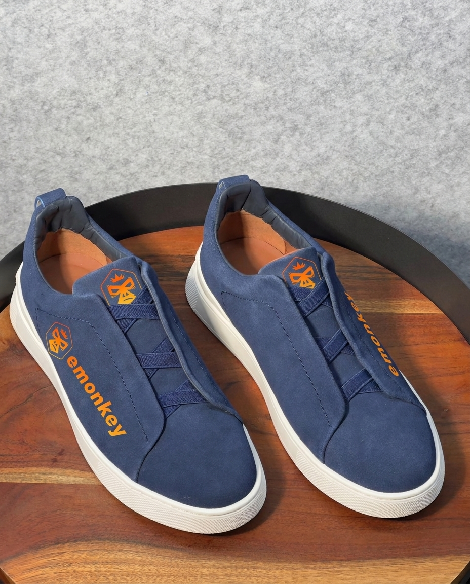 Navy Blue Navy-Shoelaces Deerskin Triple Stitch™ Sneakers