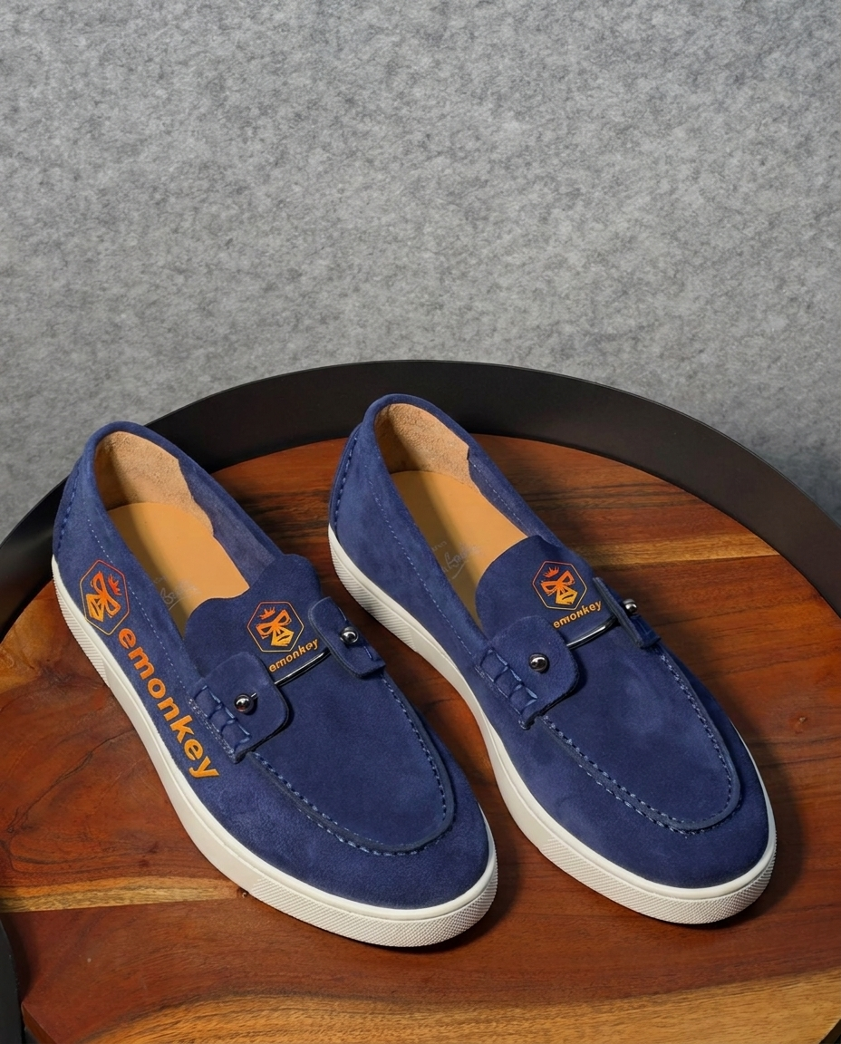 Navy Blue  Fabric Deerskin Triple Stitch™ Sneakers