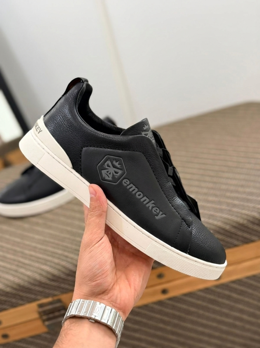 Black Smooth-Side Deerskin Triple Stitch™ Sneakers