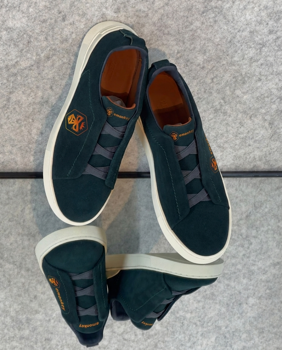 Dark Navy Blue Fabric Deerskin Triple Stitch™ Sneakers