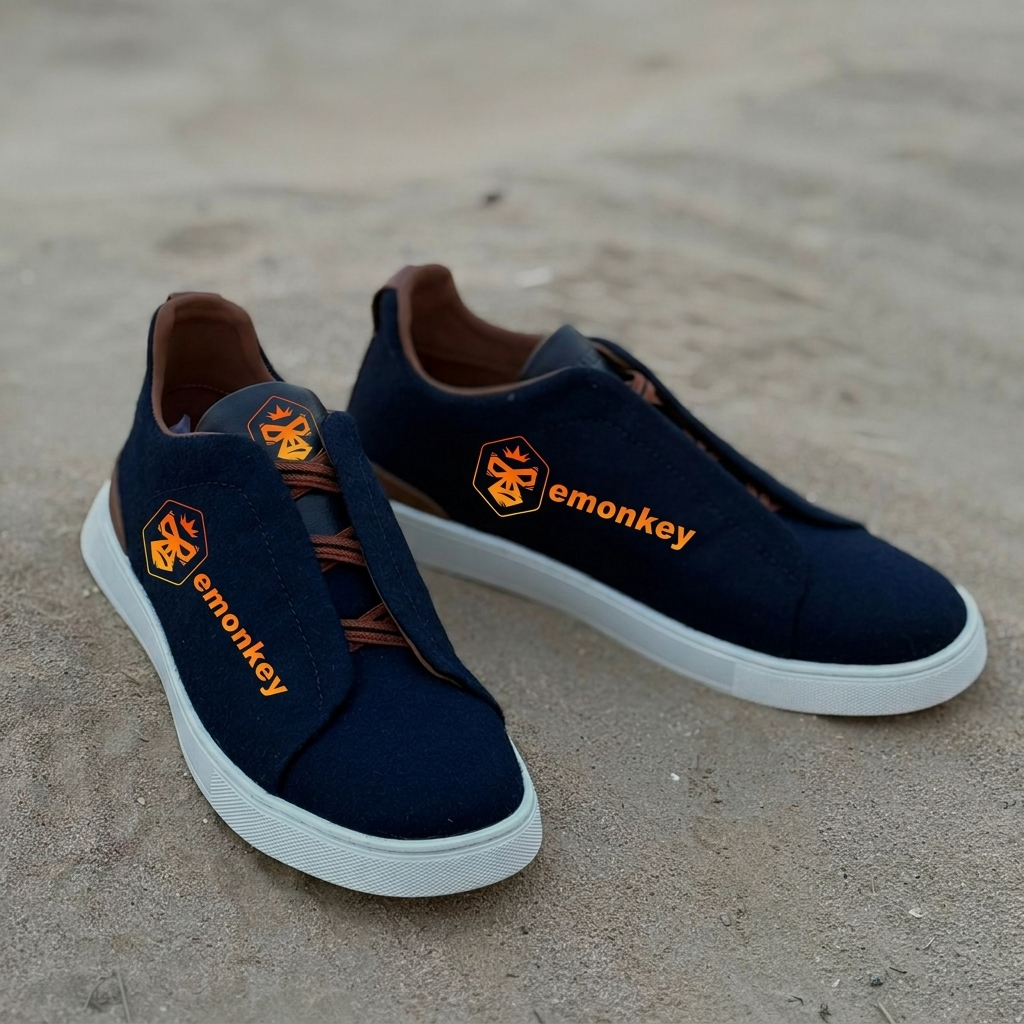 Navy Blue Red-Black-Shoelaces Deerskin Triple Stitch™ Sneakers