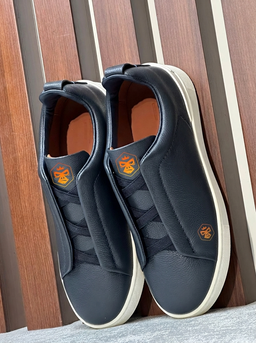 Navy Blue Smooth Deerskin Triple Stitch™ Sneakers