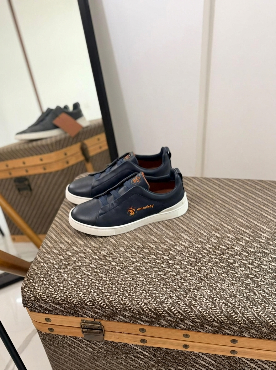 Dark Navy Blue Deerskin Triple Stitch™ Sneakers