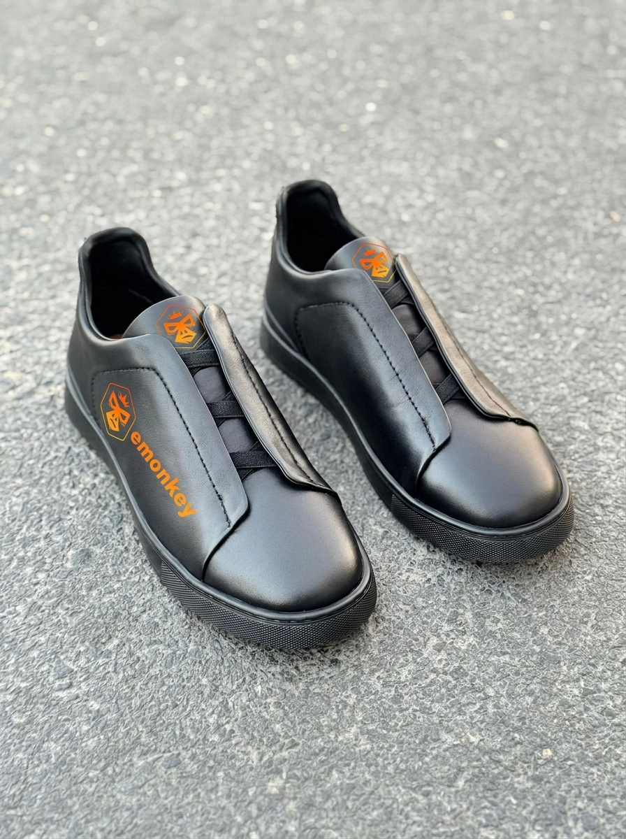 Black Shiny Deerskin Triple Stitch™ Sneakers