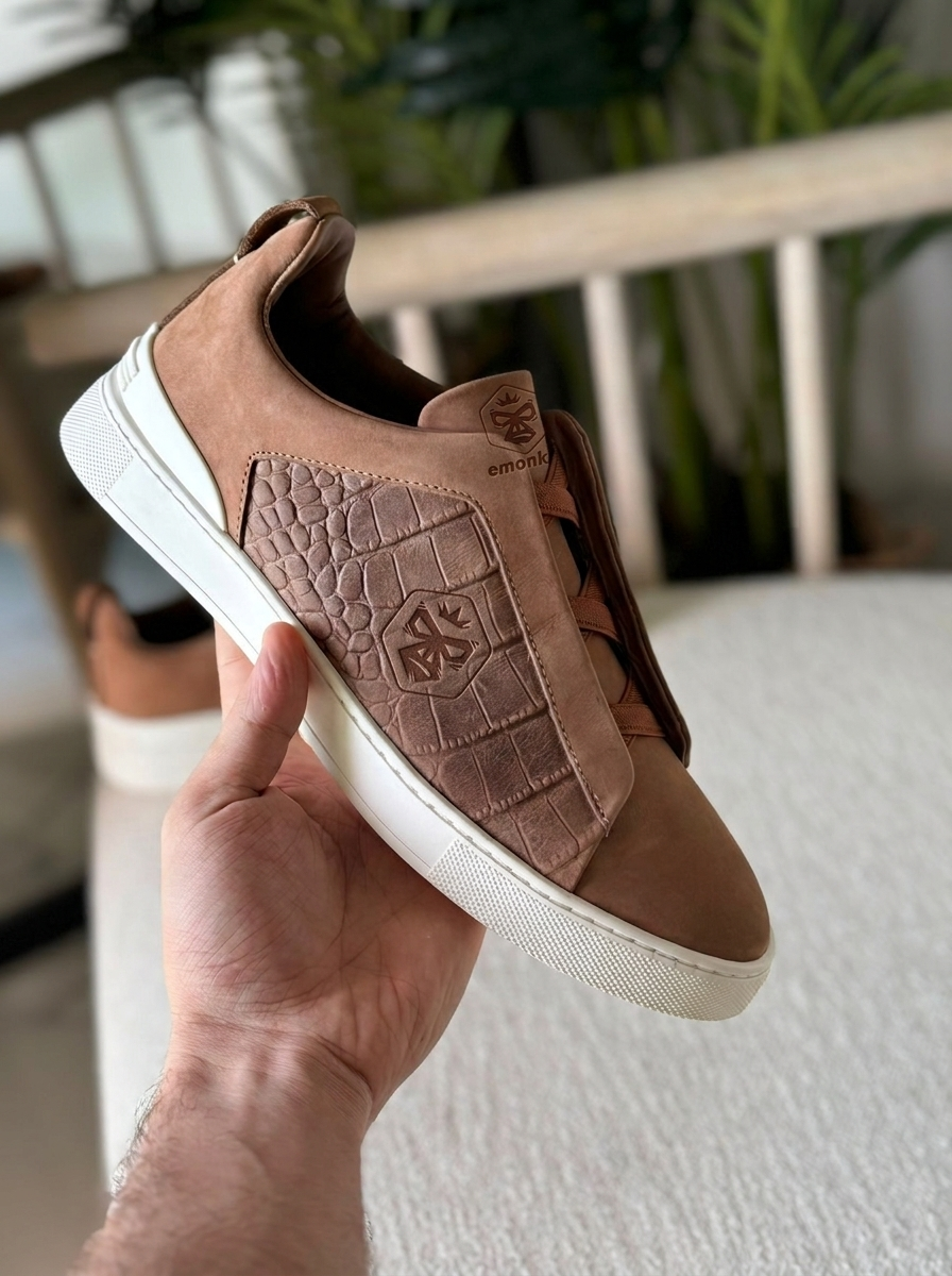 Brown Crocodile skin Stitch™ SECONDSKIN Sneakers